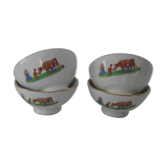 Set de 4 bols anciens en faience décor  la laitière et sa vache