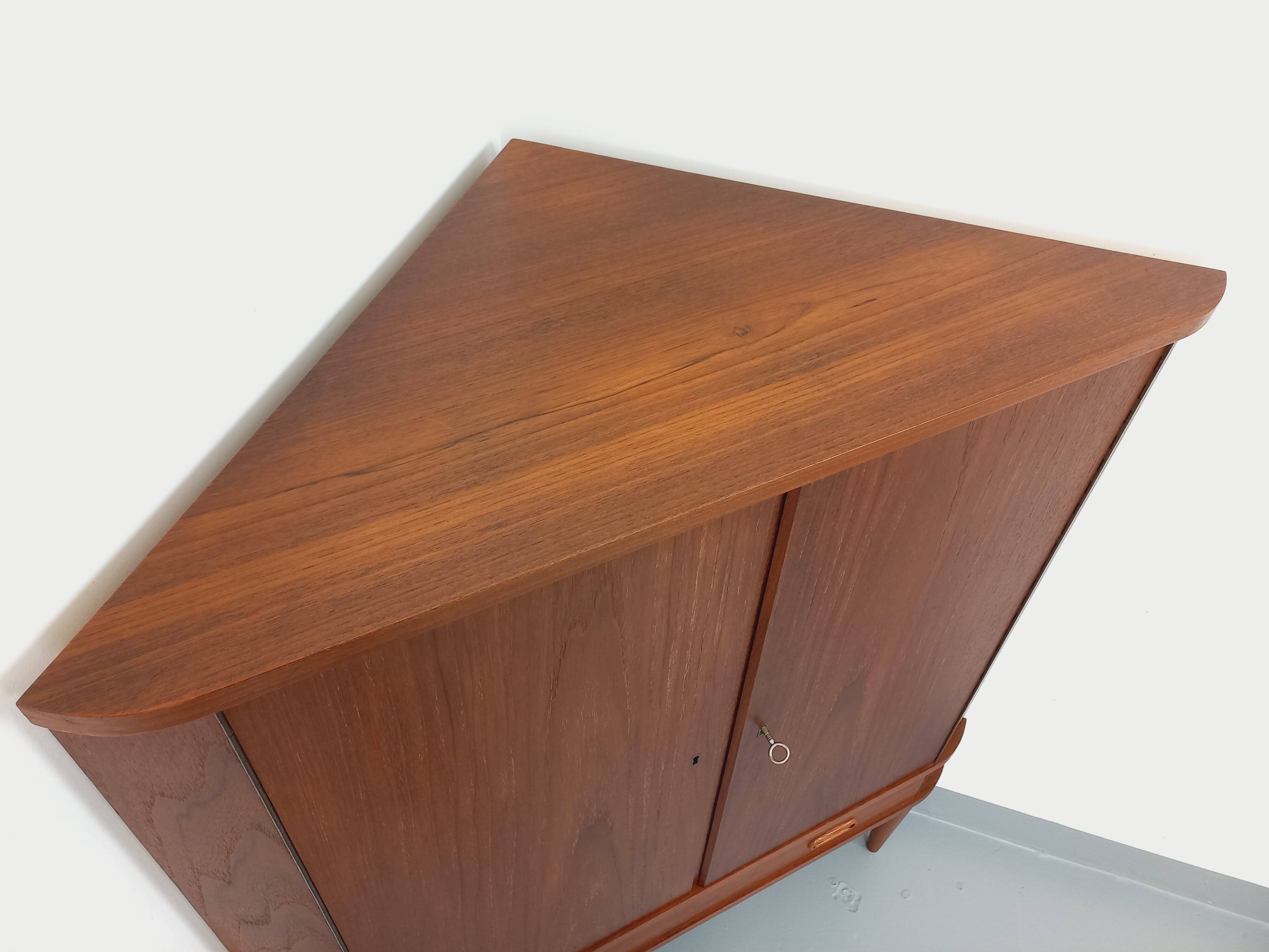Vintage Scandinavian teak storage corner cabinet from the 60s