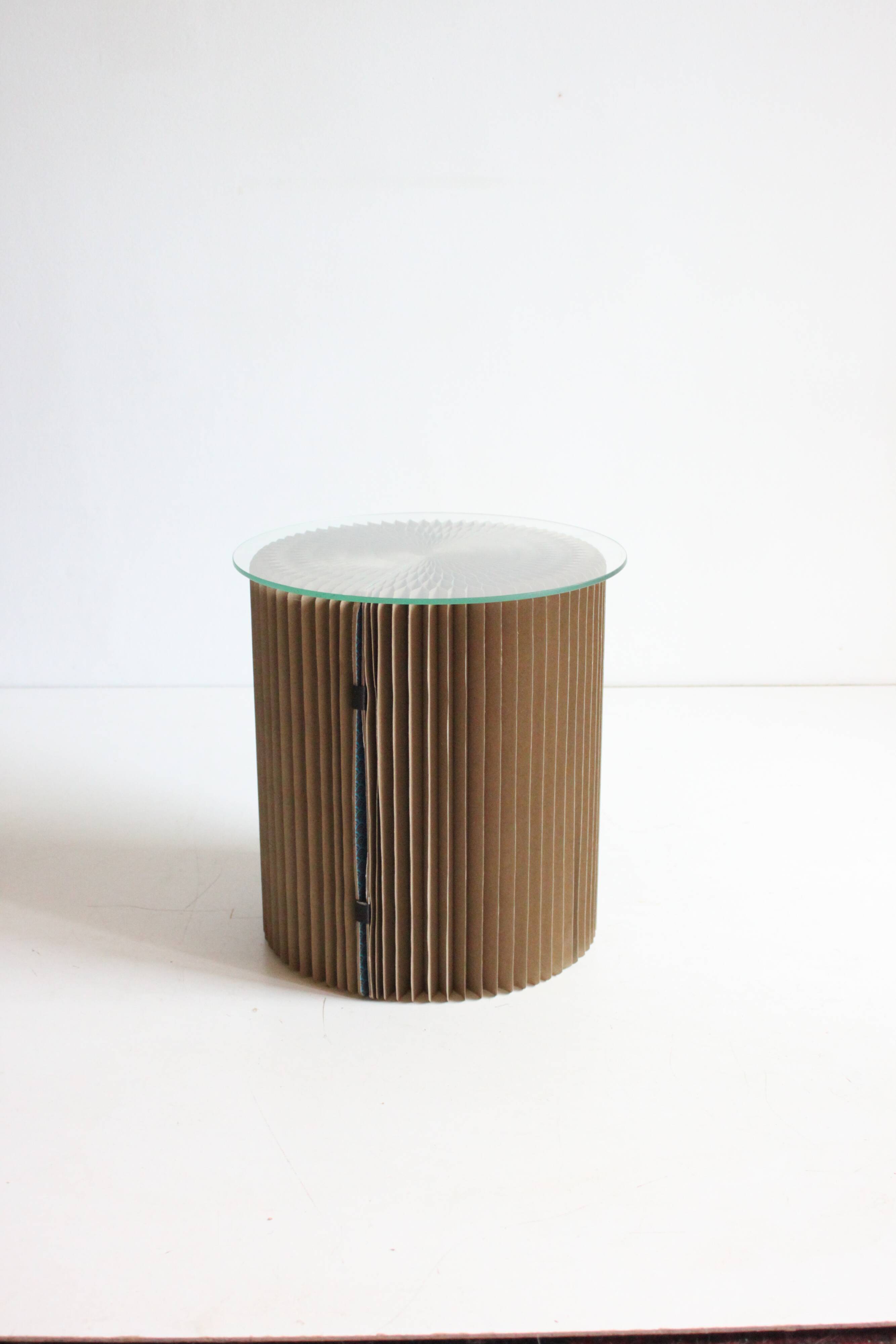 Cardboard Harmonica Side Table With Glass Top, 1970s