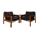 Paire fauteuils velours 70