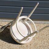 6 baumann chairs, white gull with black faux leather.