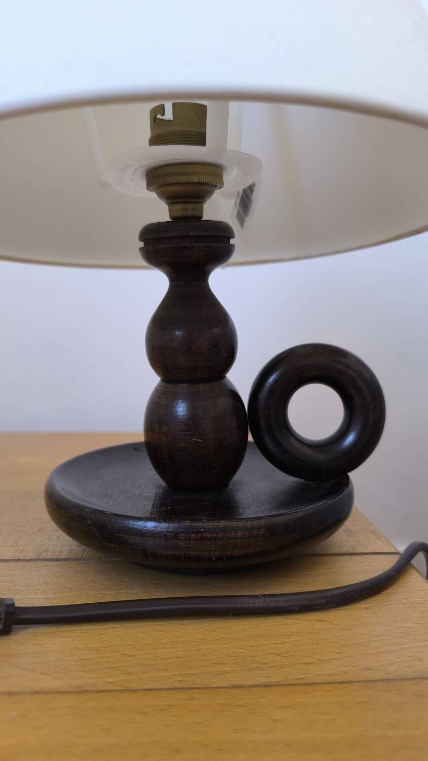 Turned wood table lamp