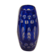 Blue and transparent glass vase, has vintage geometry patterns