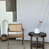 Pedestal table or small octagonal side table quadripod base with modernist spacer