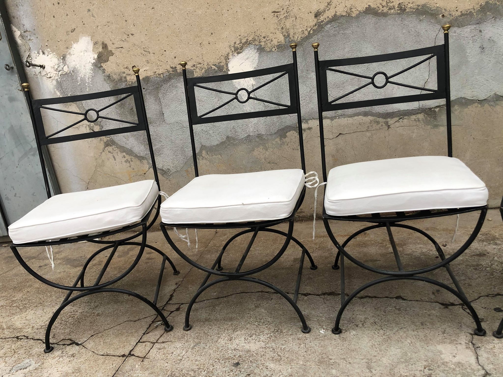 Lot of 4 wrought iron chairs and bronze from Roche Bobois