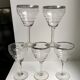 Set of 5 wine glasses in engraved crystal and silver edging 50s