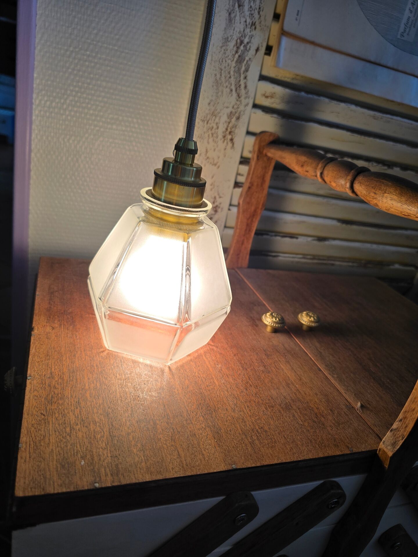 Frosted glass hexagonal suspension globe Art Deco