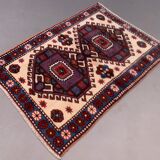Old turkish kazak rug 129x91 cm vintage tribal carpet, red and blue large