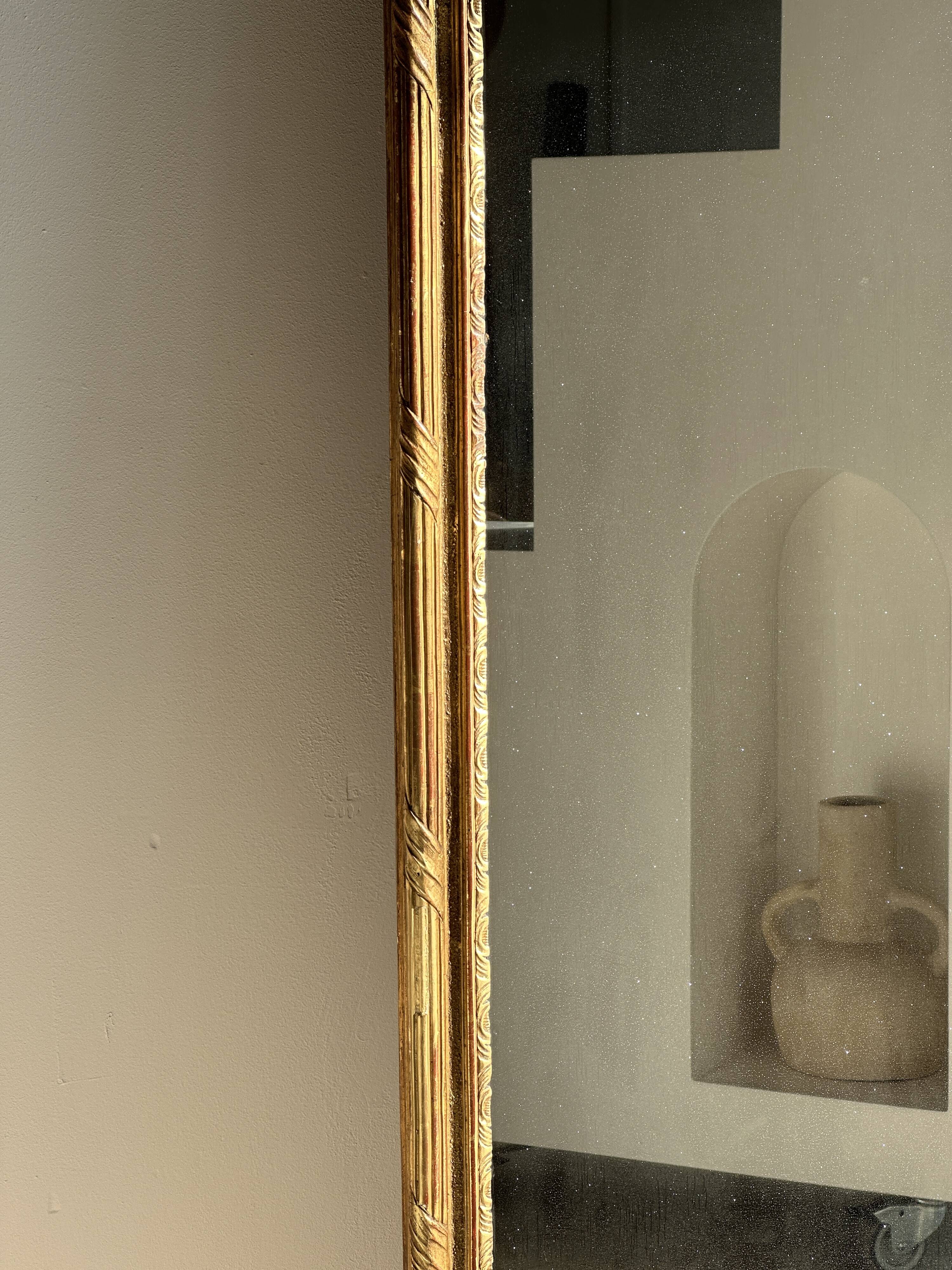 Large gilded mirror 19th century rounded corners mercury glass Louis XVI style