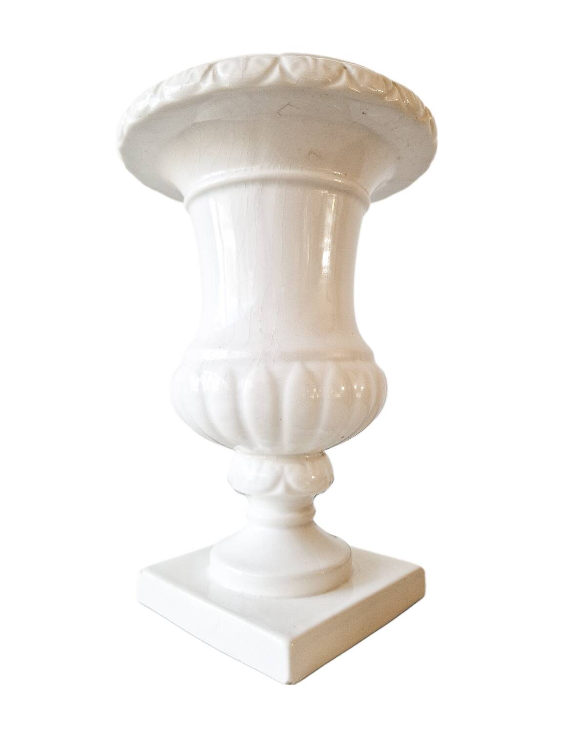 Large vintage white earthenware Medici vase