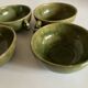 4 green glazed earthenware bowls with handles from Biot, 1960