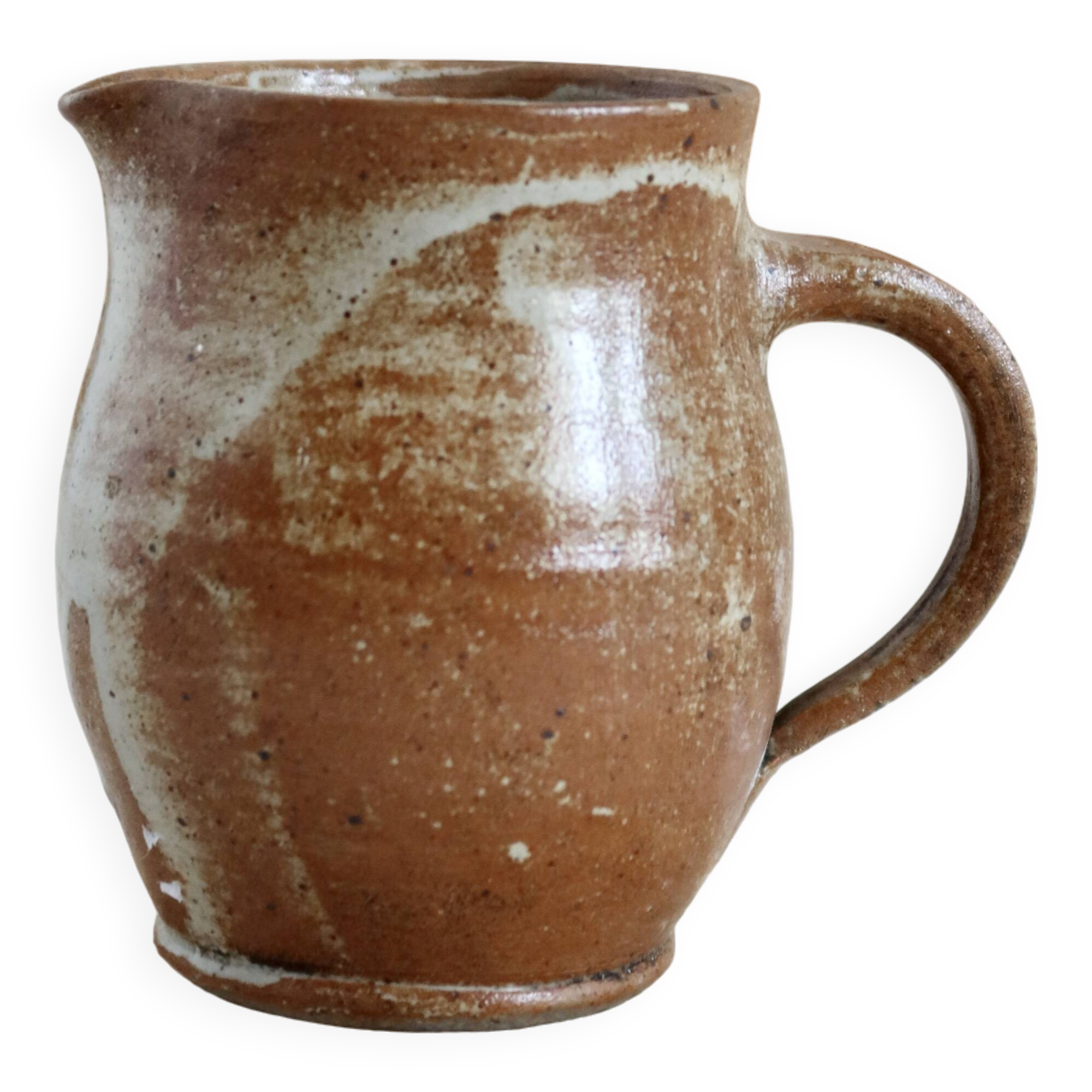 Small vintage hand turned ceramic milk jug with rustic glaze