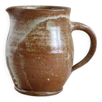 Small vintage hand turned ceramic milk jug with rustic glaze