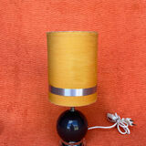 VINTAGE 1970 TABLE LAMP CHROME BASE & BROWN RESIN BALL SHADE