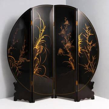 Chinese export black lacquer and mother-of-pearl folding screen, mid-20th century