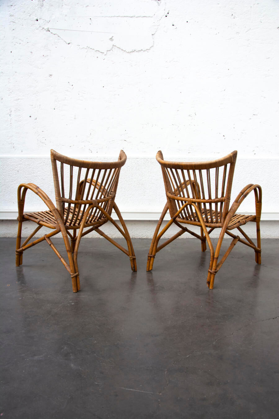 Pair of fan rattan chair