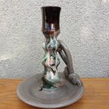 Marbled ceramic cellar rat candle holder signed