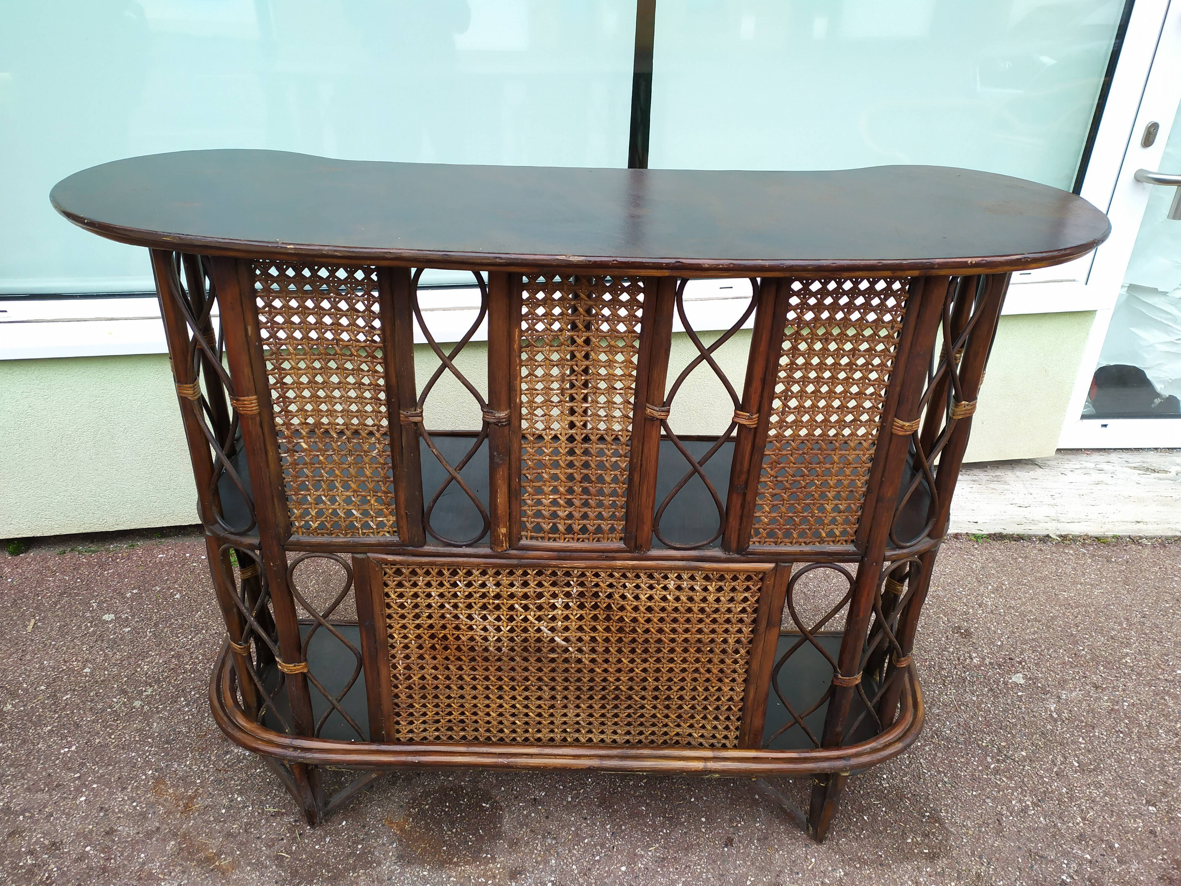 Set Bar + 2 rattan stool bamboo cannage