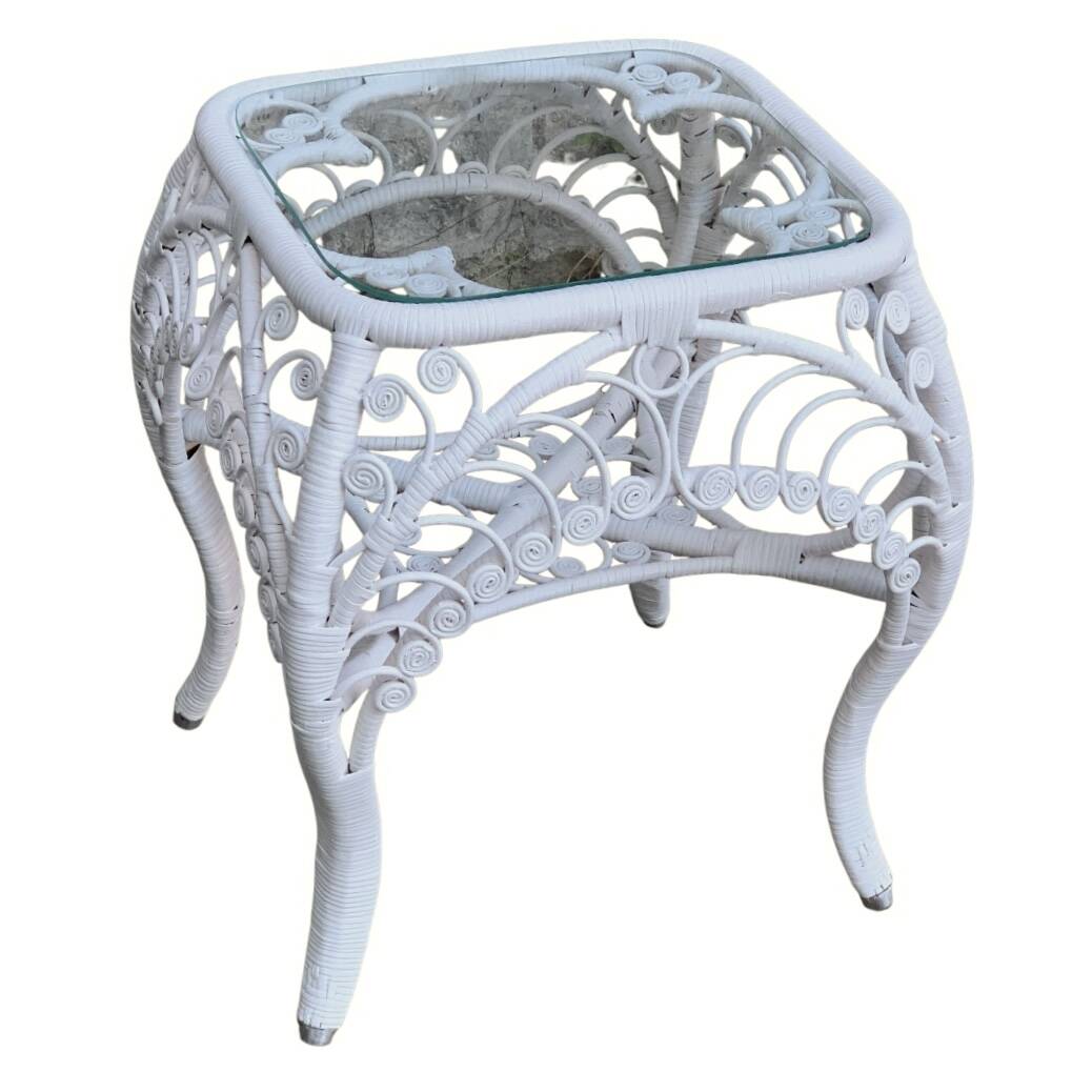 Peacock white rattan side table 1970