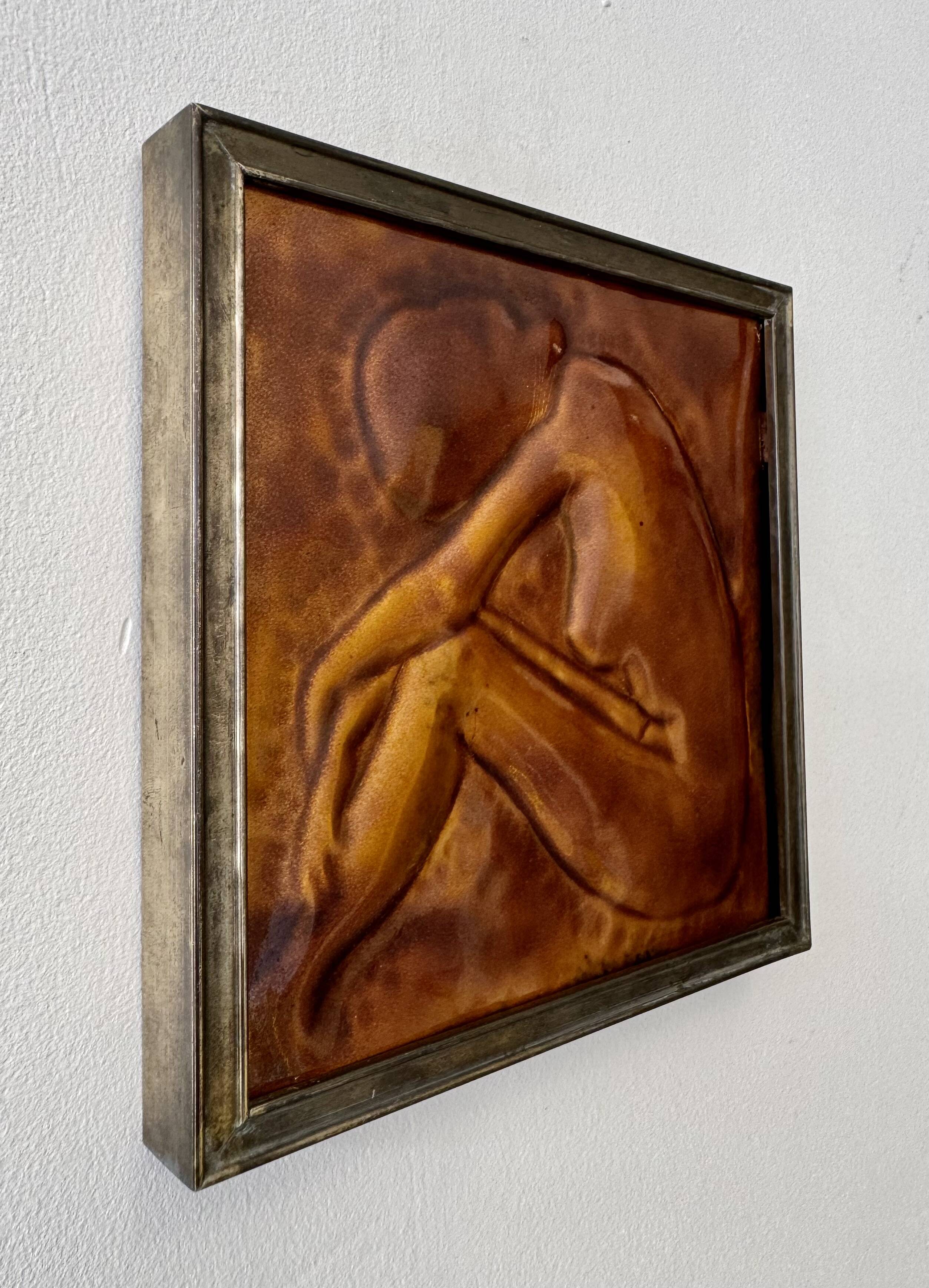 Vintage Ceramic Relief Tile Framed Female Figure
