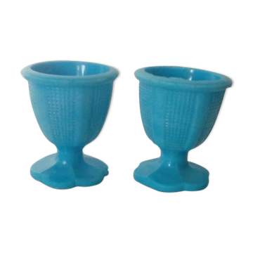 2 coquetiers en opaline de foire