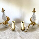 Pair of double glass and metal wall lights, 1960s