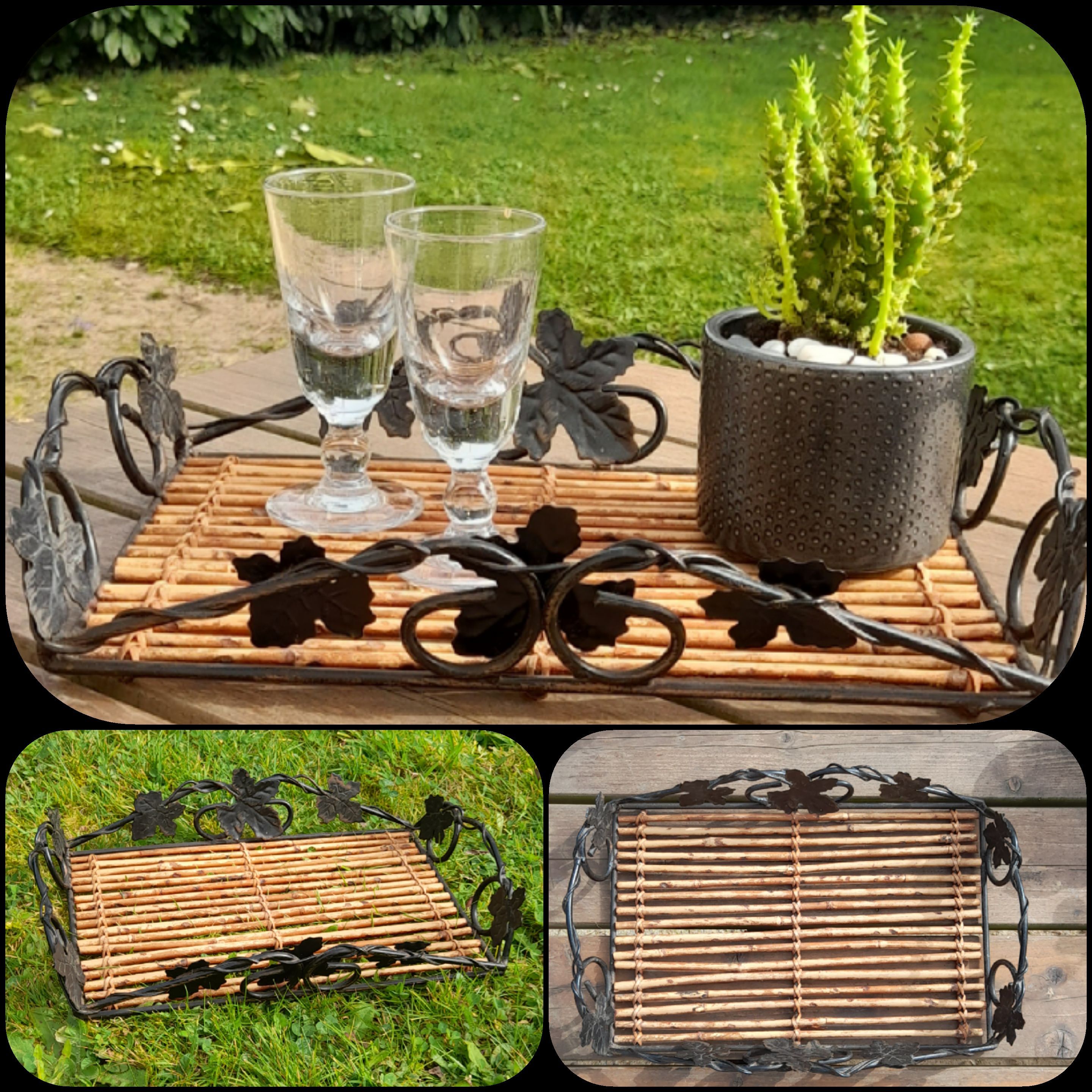 Metal and bamboo tray, vintage