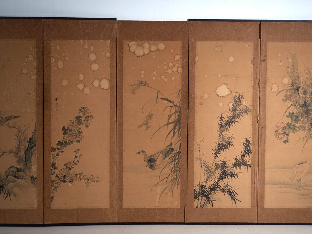 Antique Japanese six-panel screen with box – Japan, circa 1900