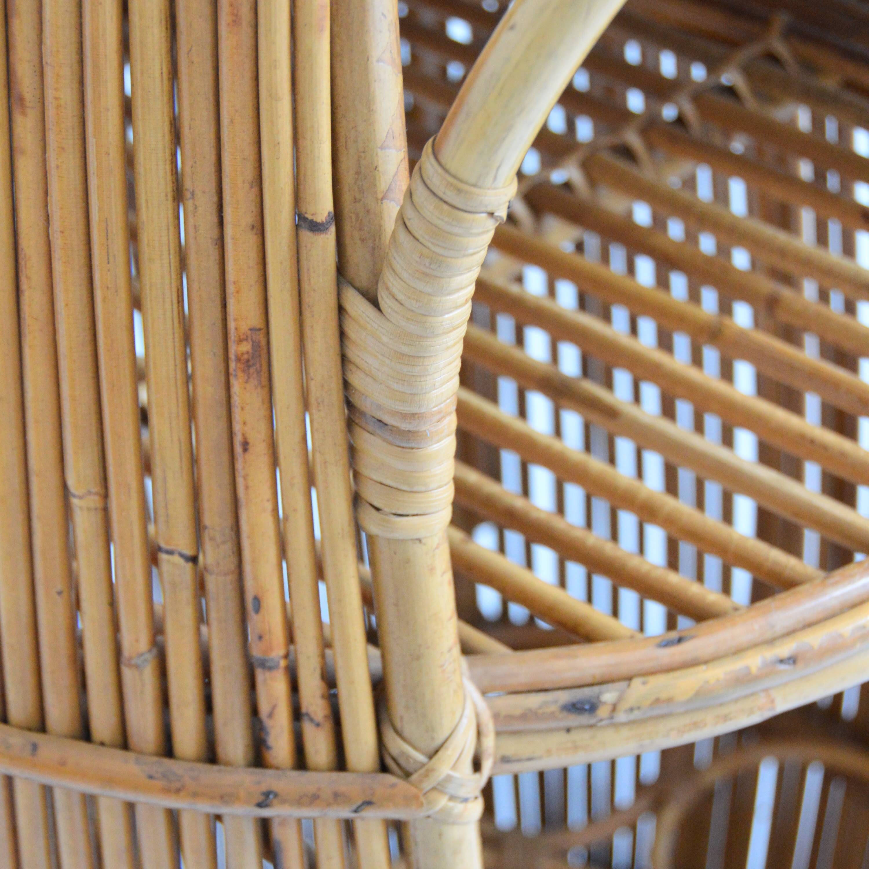 Small barrel-shaped bar cabinet in bamboo and rattan, Italy, 1960s