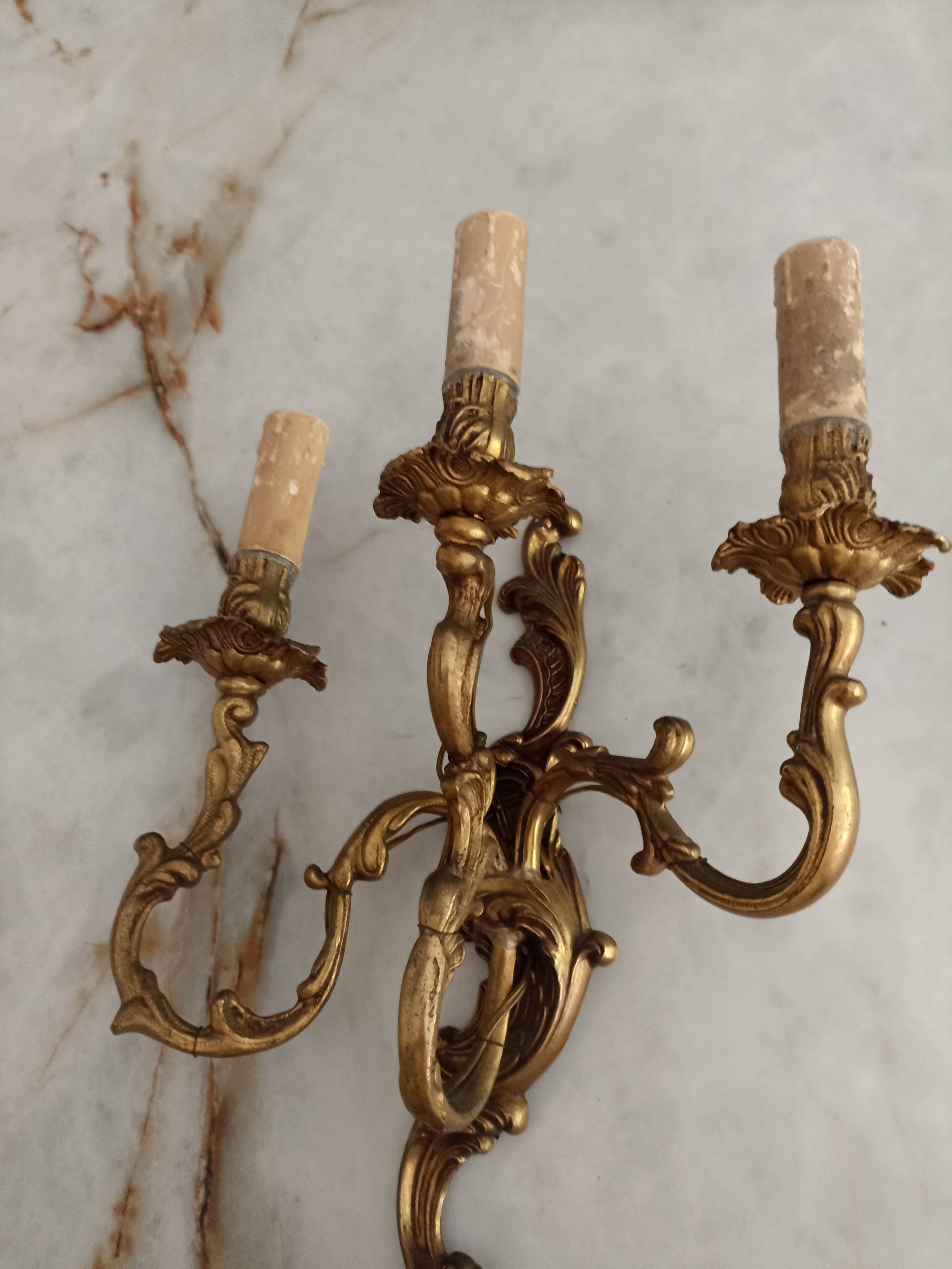 Wall lamp 3 candlestick candlesticks in electrified brass