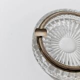Vintage crystal glass ashtray from the 1920s, silver-edged with a textured pattern, Art Deco table decoration.