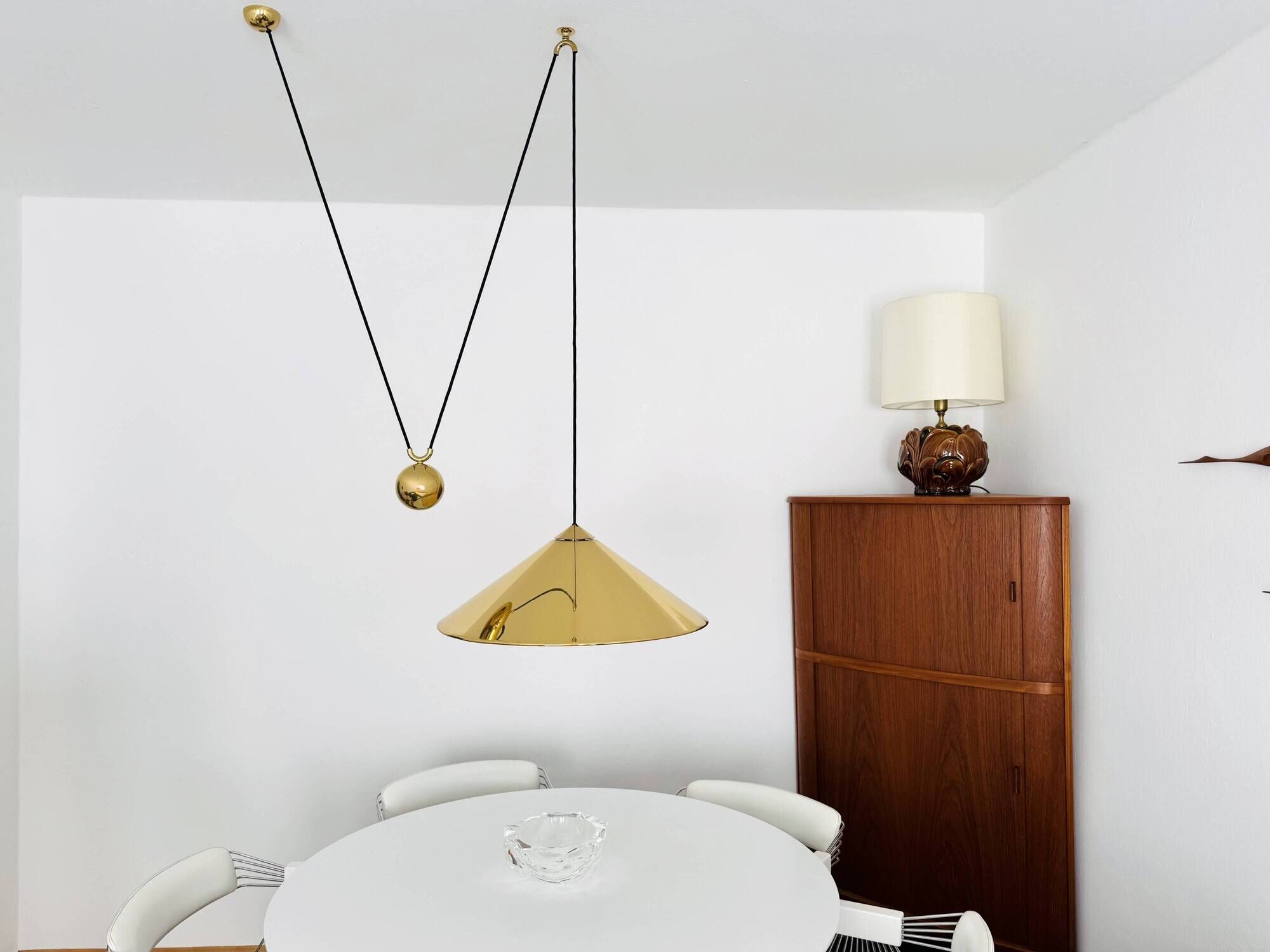 Adjustable Brass Keos Pendant Lamp with Counterweight by Florian Schulz