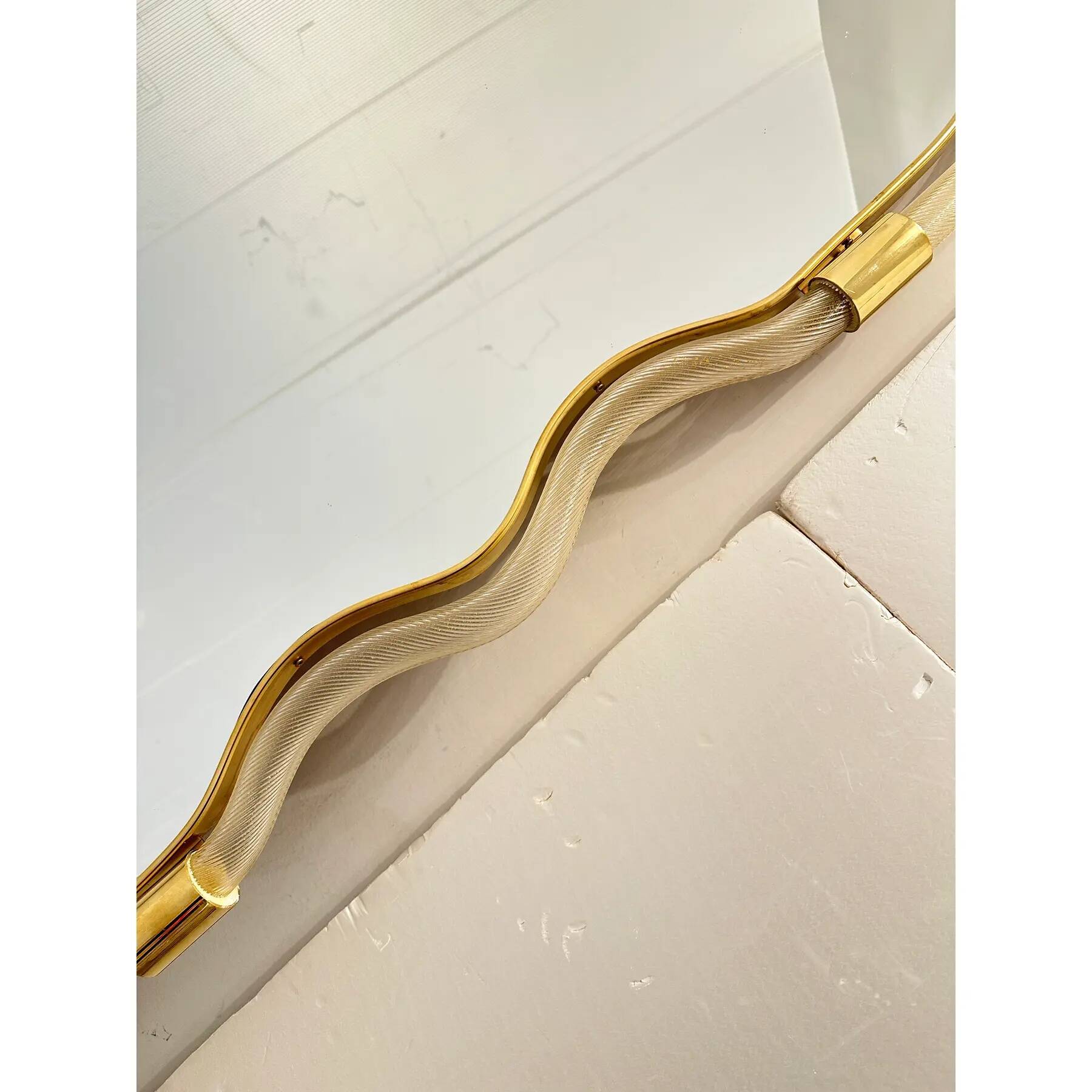 Wave Mirror in Gold “Torchon” Torciglione Murano Glass, Exclusive Design by