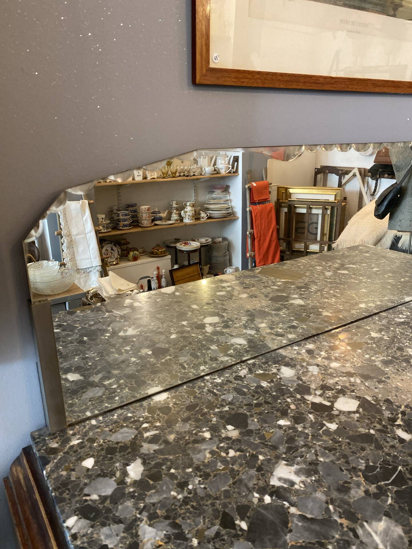 Art Deco wooden sideboard with mirror and marble