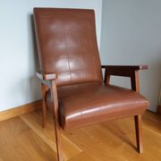 Scandinavian armchair in brown leatherette and wood