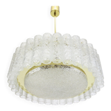 1 of 2 Doria Ice Glass Tube Chandeliers with Brass Surround, Germany, 1960s