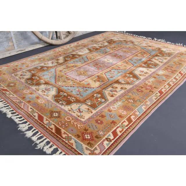 Vintage Turkish Oushak handmade wool cotton orange area rug 201x281