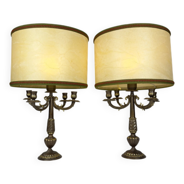 Vintage large table lamps in bronze, Italy, 1950s, set of 2