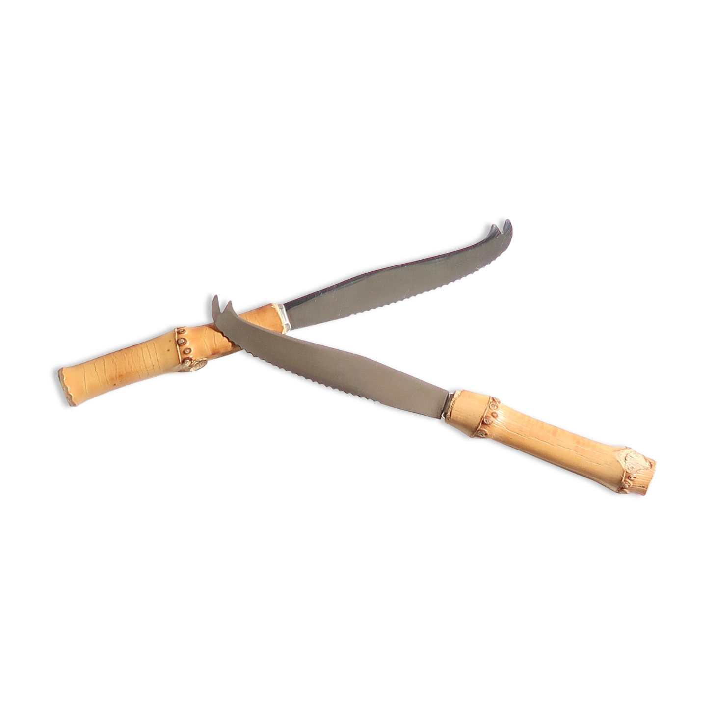 Set of 2 cheese knives bamboo handle, 60s