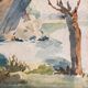Watercolor landscape by J. Muller: the Saint-Nicolas Chapel of the Saint-Bénézet bridge in Avignon 1936