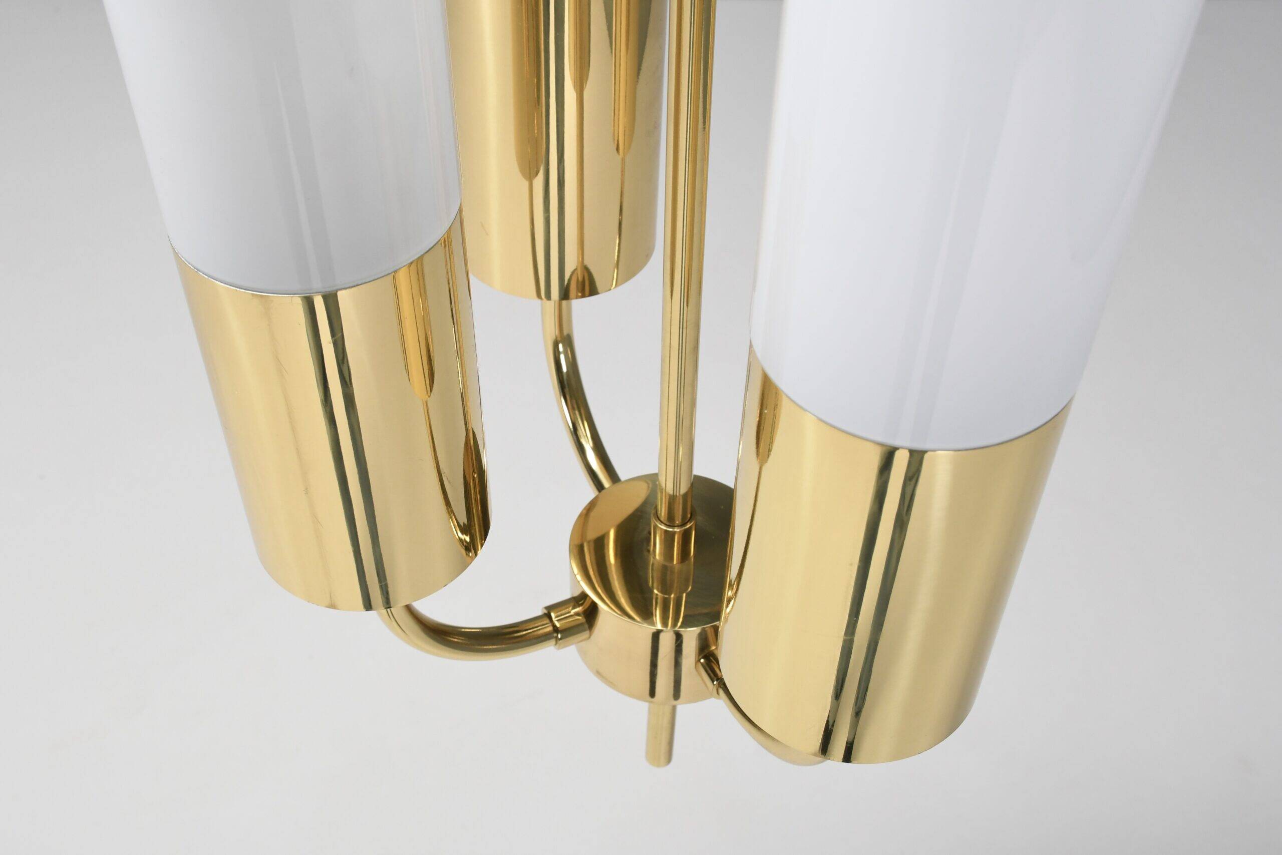 Large Glashütte Limburg brass & opaline chandelier, Germany, 1970s