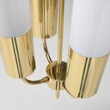 Large Glashütte Limburg brass & opaline chandelier, Germany, 1970s