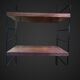 60's string wall shelf black lacquered metal oak, vintage