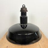 Industrial midcentury black enamel factory lamp, 1950s