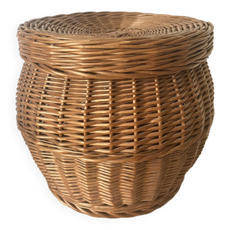 Rattan storage pouf 60s -70s