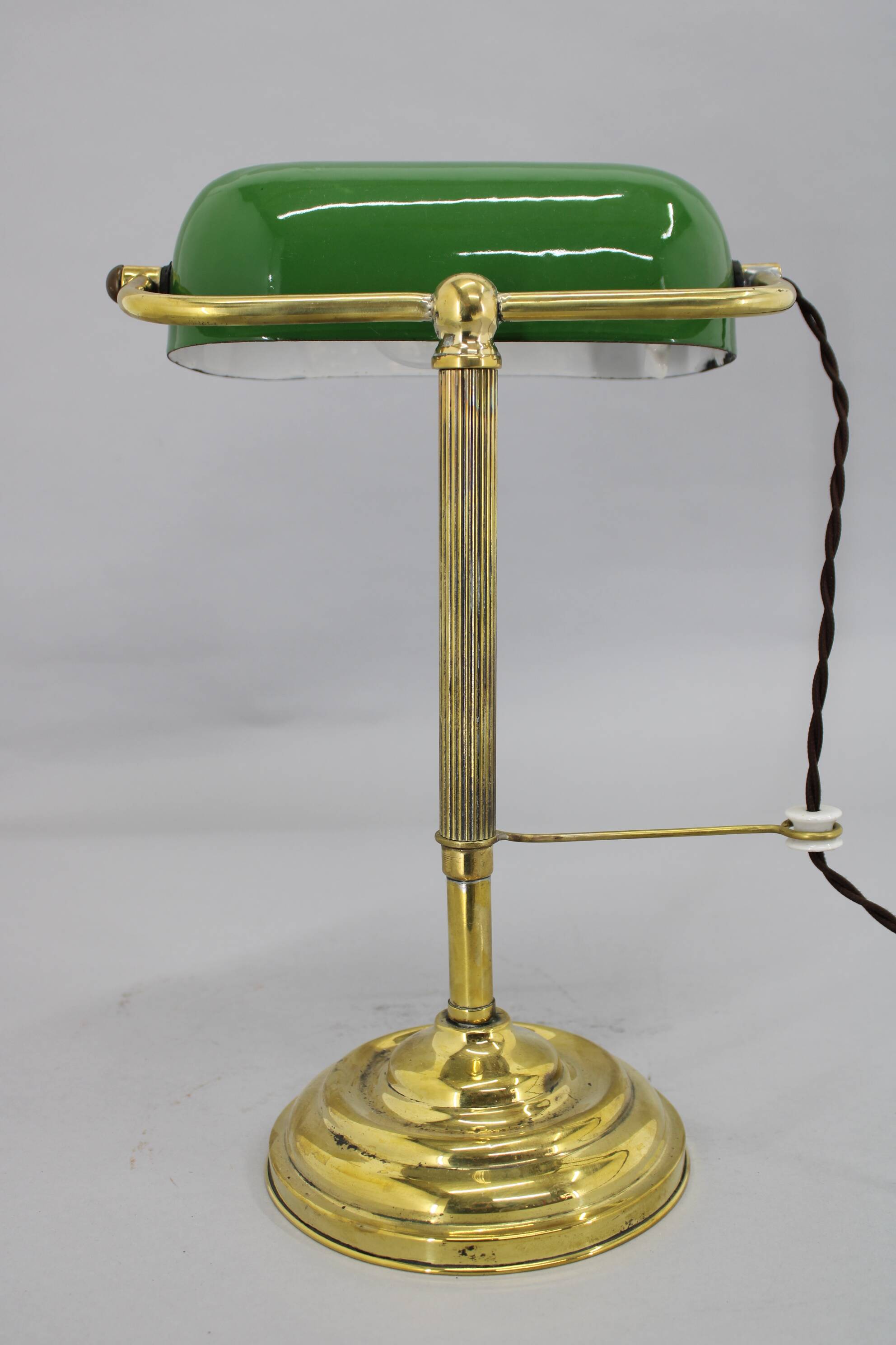 1930s Art Deco Brass  Banker Table Lamp, Czechoslovakia
