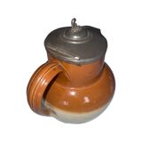 Old brown and beige Langley Mill 19th century pitcher with its pewter lid