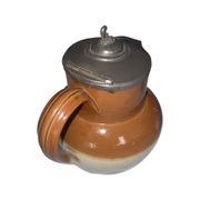 Old brown and beige Langley Mill 19th century pitcher with its pewter lid