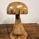 Hand-carved oak table lamp in the shape of a mushroom