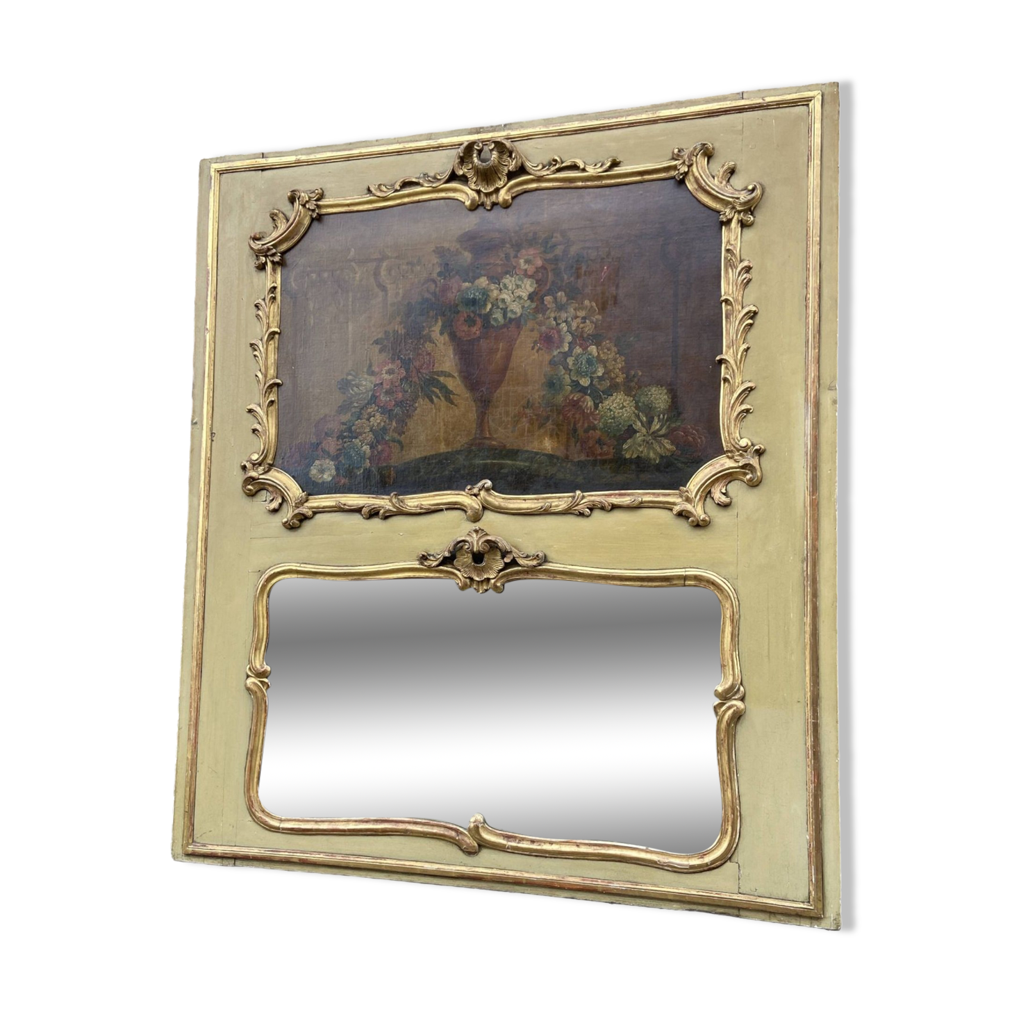 Trumeau & early 19th century painting in gilded wood.